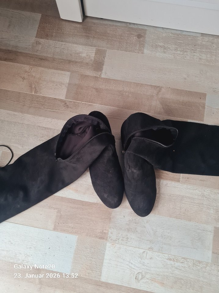 Siyah Süet Diz Üstü Stiletto Çizme - Görsel 3