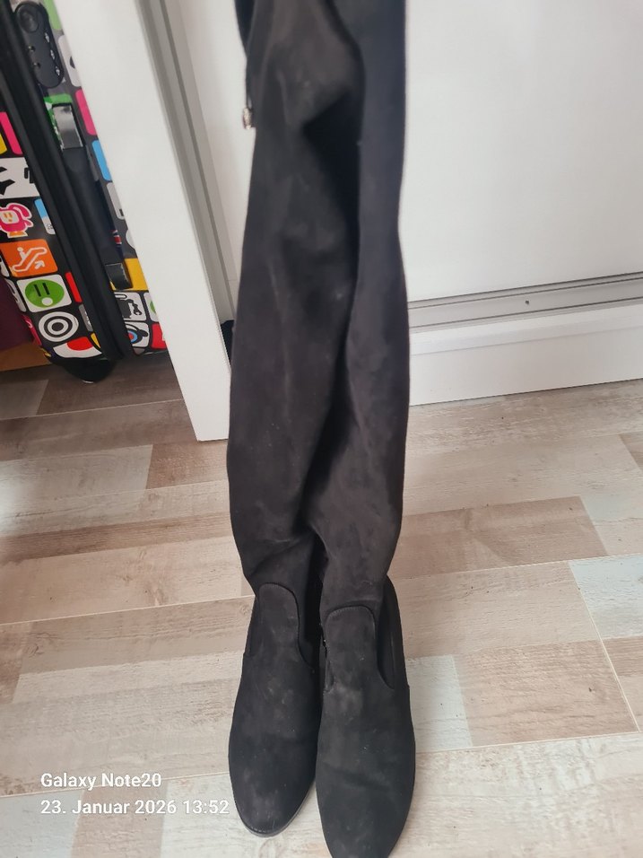 Siyah Süet Diz Üstü Stiletto Çizme - Görsel 2