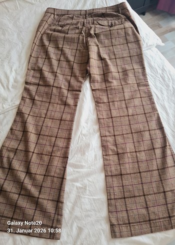 Kahverengi Kareli Kadın Kumaş Pantolon - Görsel 2