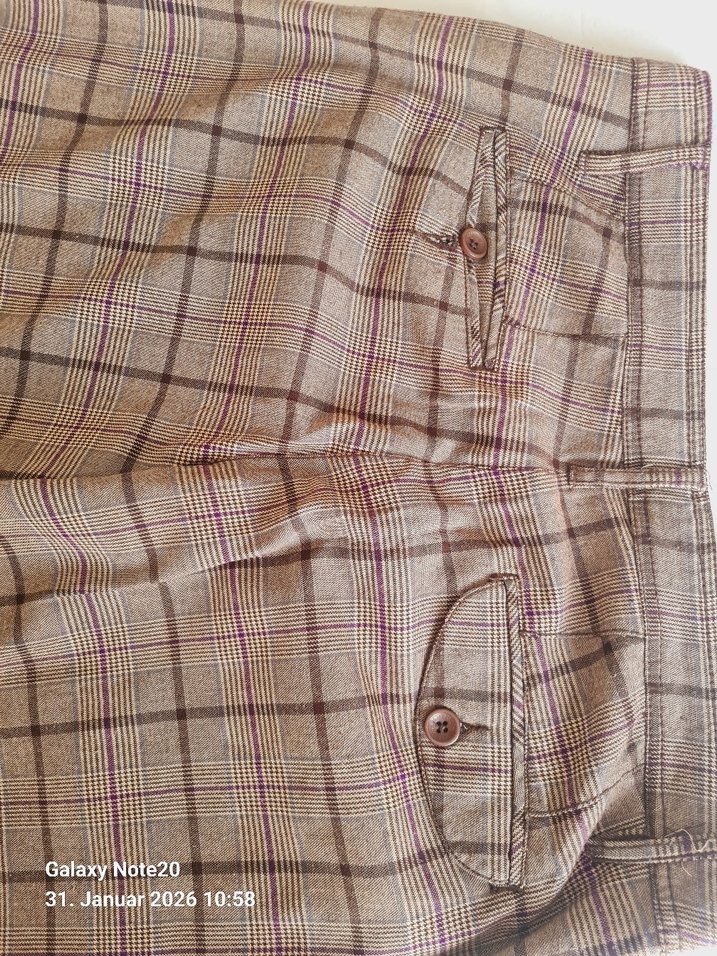 Kahverengi Kareli Kadın Kumaş Pantolon - Görsel 3