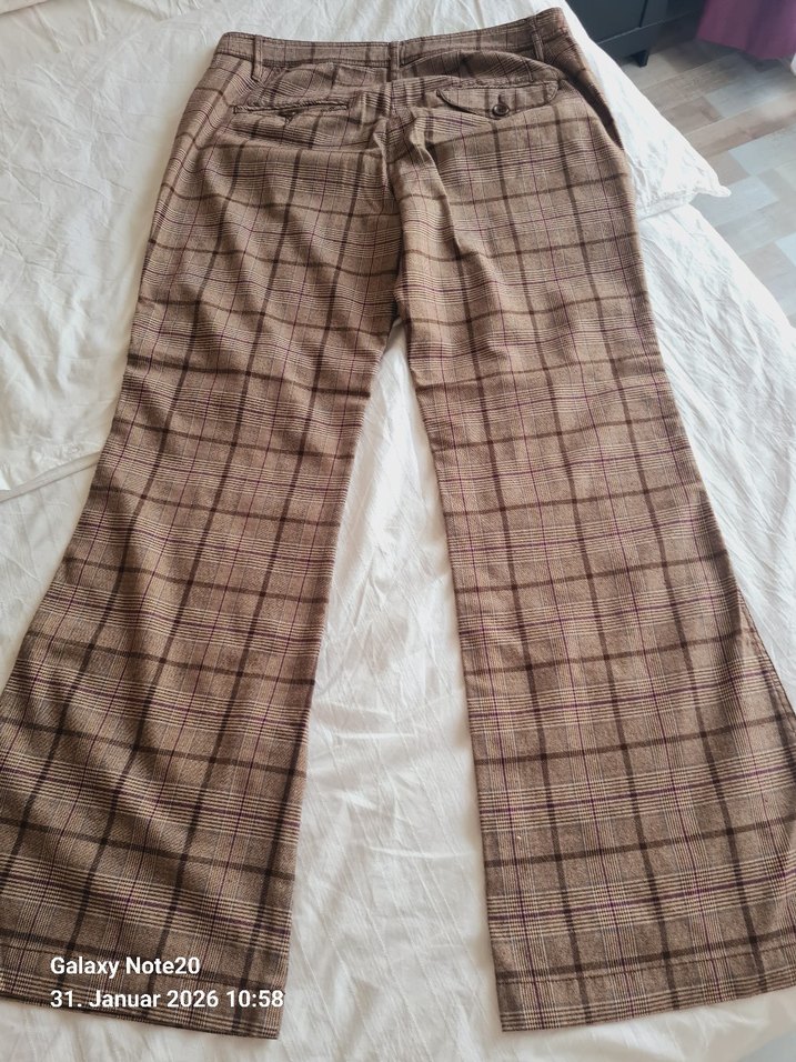 Kahverengi Kareli Kadın Kumaş Pantolon - Görsel 2