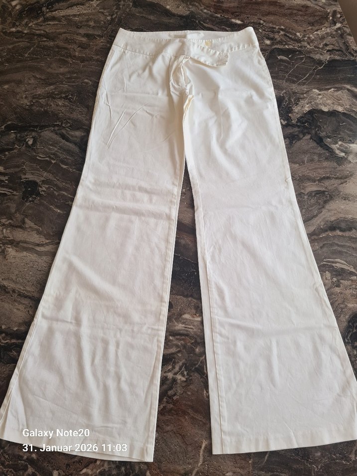 Beyaz Keten Kadın Pantolon Midi Boy - Görsel 4