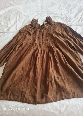 Bej Bohem Nakışlı Örgü Keten Bluz - Görsel 4