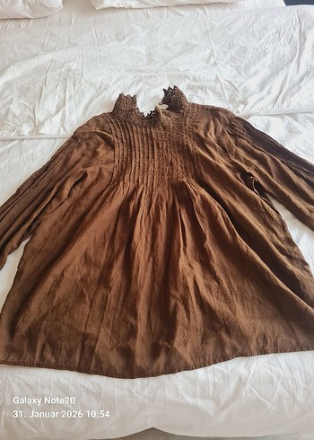 Bej Bohem Nakışlı Örgü Keten Bluz - Görsel 2