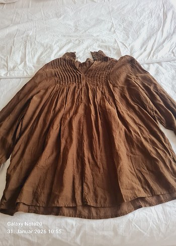 Bej Bohem Nakışlı Örgü Keten Bluz - Görsel 5