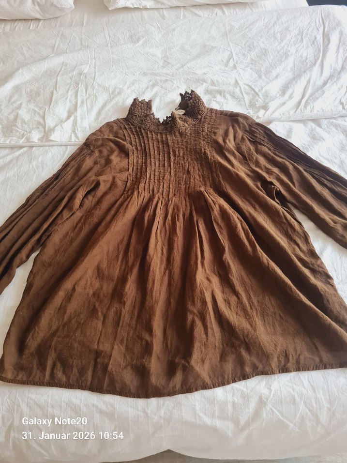 Bej Bohem Nakışlı Örgü Keten Bluz - Görsel 2