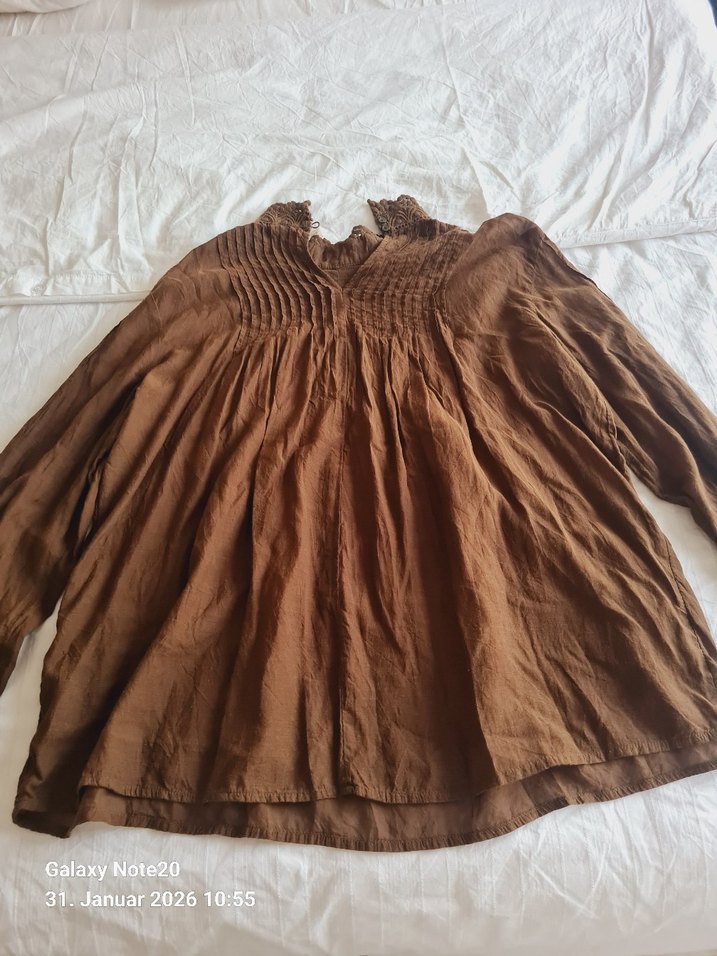 Bej Bohem Nakışlı Örgü Keten Bluz - Görsel 5