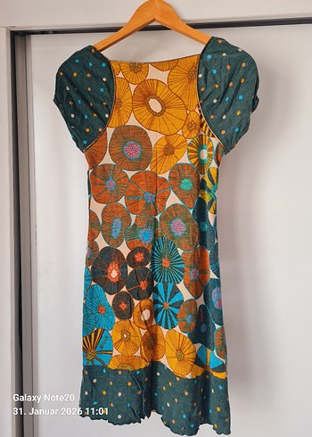 Desenli Bohem Midi Elbise, Kısa Kollu, Drapeli - Görsel 2