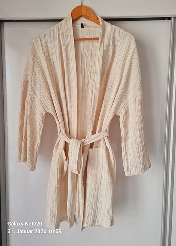 Bej Keten Midi Bohem Kimono - Görsel 2