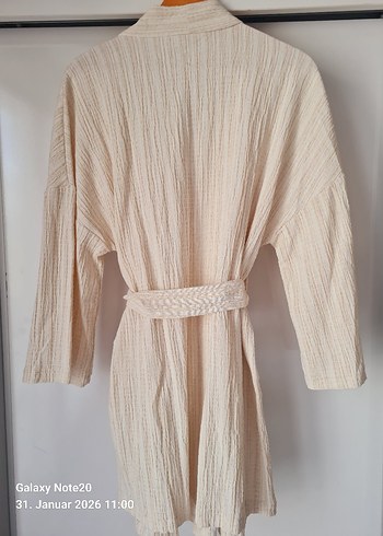 Bej Keten Midi Bohem Kimono - Görsel 3