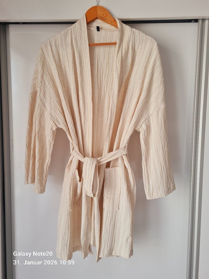Bej Keten Midi Bohem Kimono - Görsel 2