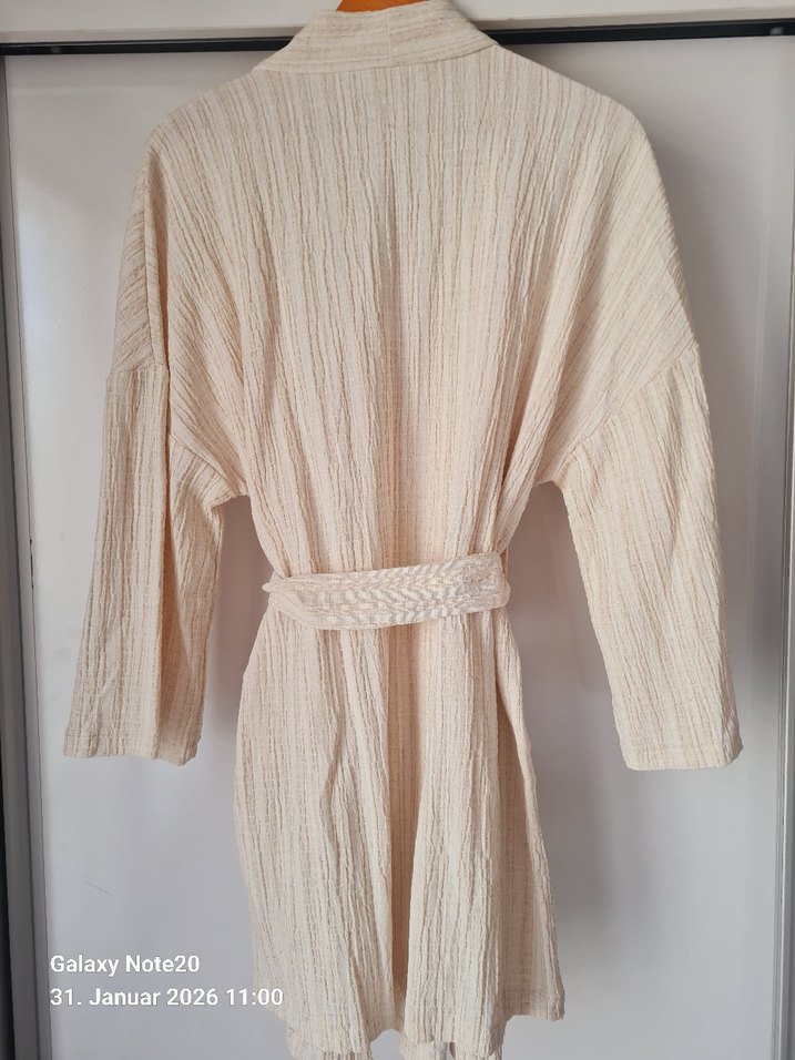 Bej Keten Midi Bohem Kimono - Görsel 3