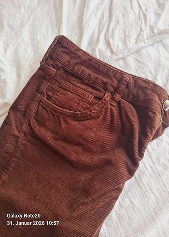 Düğmeli Kahverengi Kadın Süet Pantolon - Görsel 3