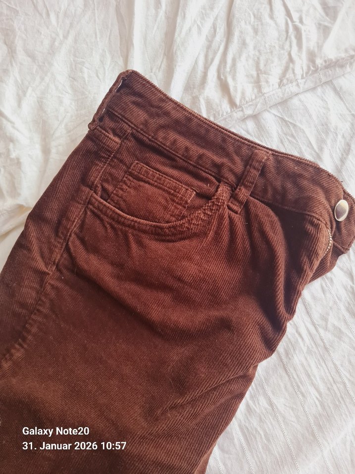 Düğmeli Kahverengi Kadın Süet Pantolon - Görsel 3