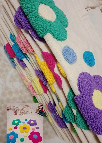 Punch işleme Renkli Çiçekli bez canta - Görsel 5