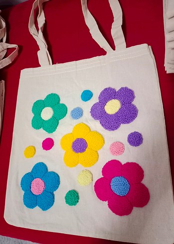 Punch işleme Renkli Çiçekli bez canta - Görsel 2