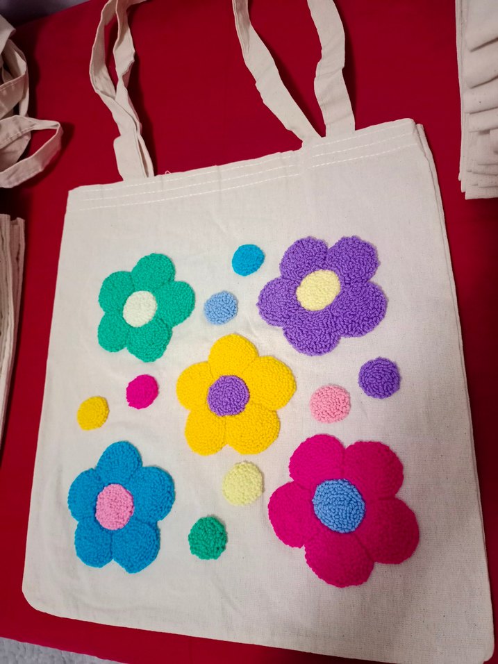 Punch işleme Renkli Çiçekli bez canta - Görsel 2