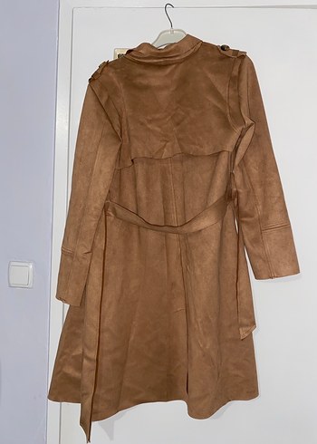 Kadın Bej Süet Uzun Kuşaklı Trençkot - Görsel 3