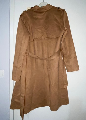 Kadın Bej Süet Uzun Kuşaklı Trençkot - Görsel 5