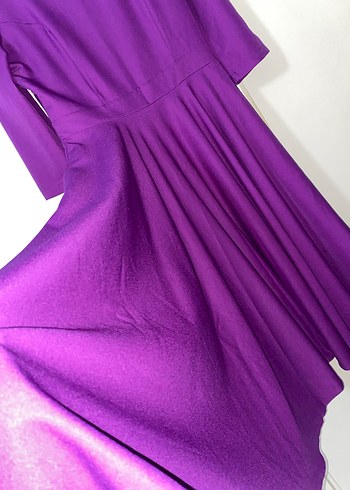 Kadın Mor Uzun V Yaka Elbise - Görsel 3