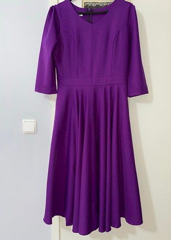 Kadın Mor Uzun V Yaka Elbise - Görsel 2