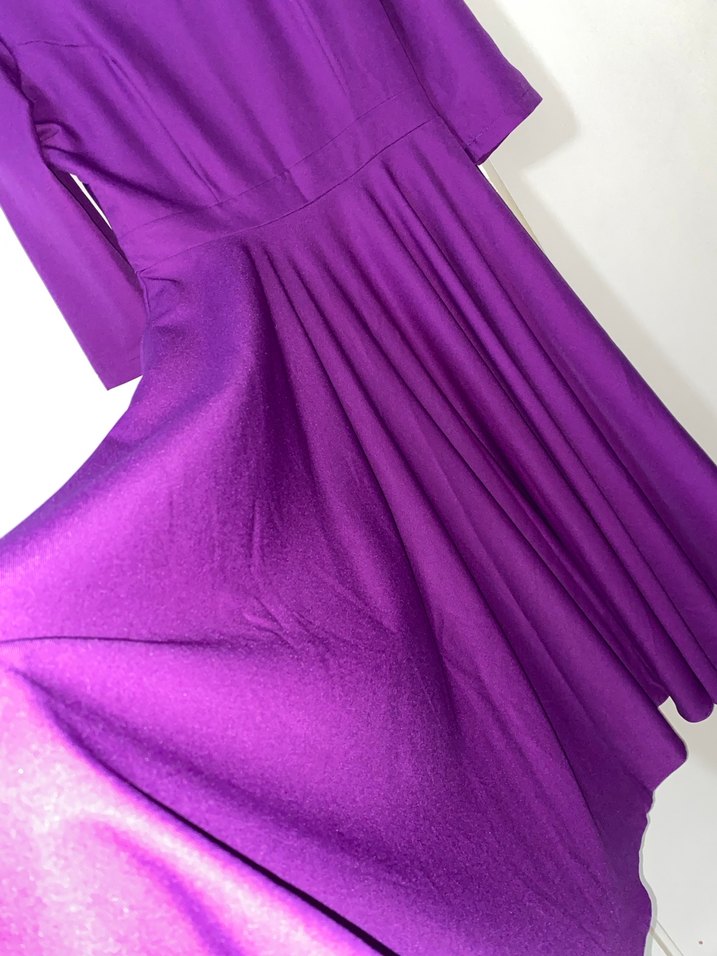 Kadın Mor Uzun V Yaka Elbise - Görsel 3