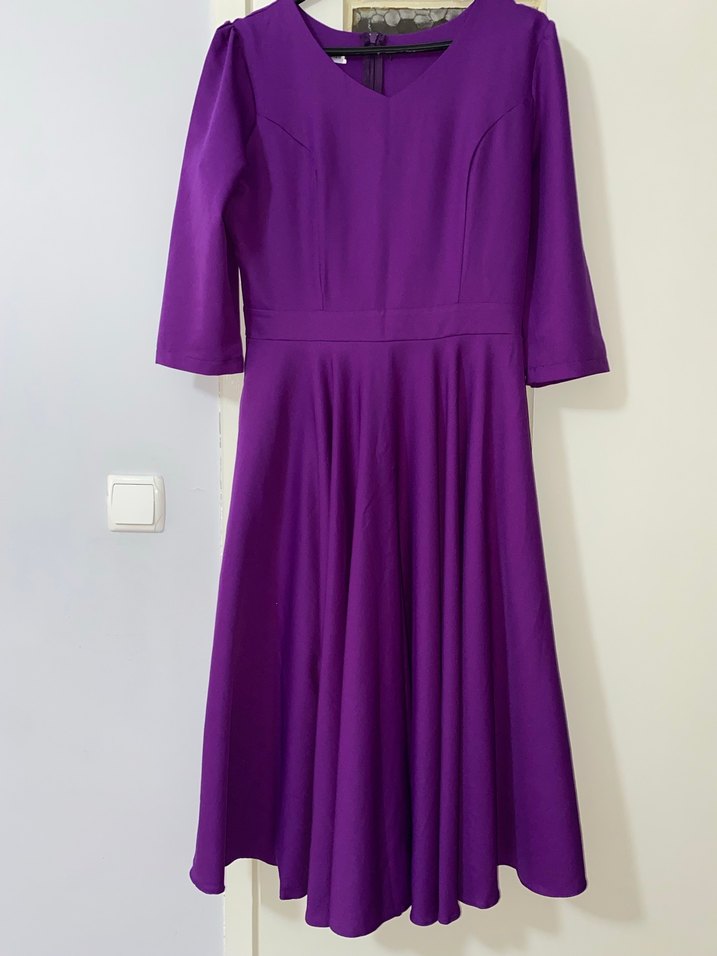 Kadın Mor Uzun V Yaka Elbise - Görsel 2