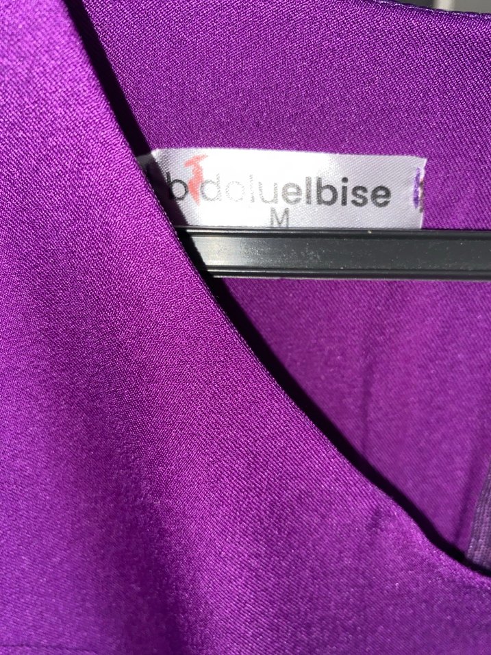 Kadın Mor Uzun V Yaka Elbise - Görsel 4