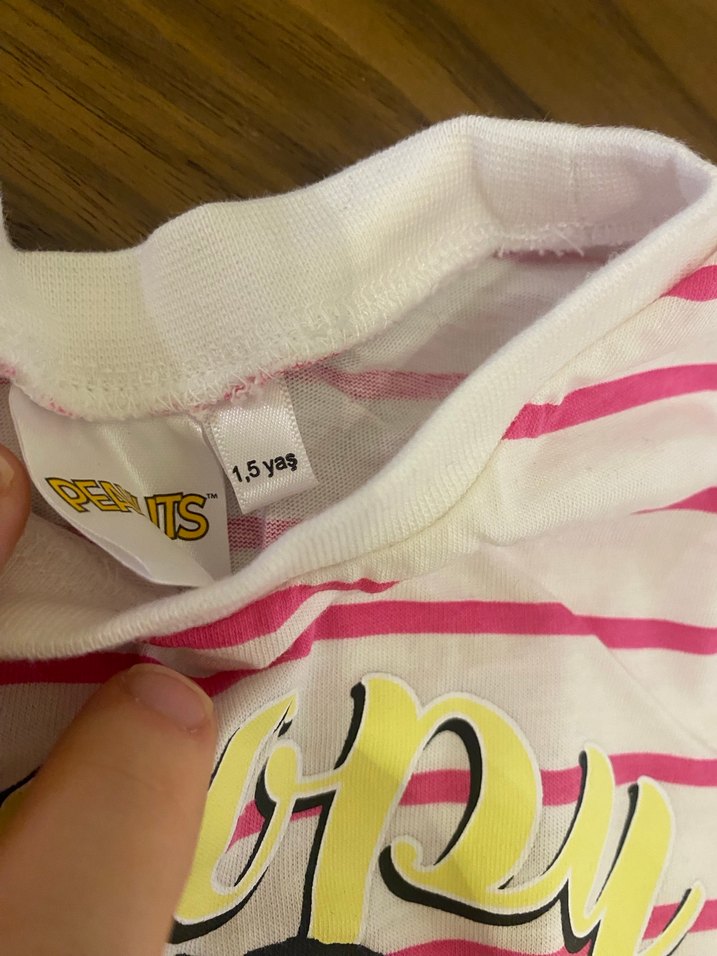 Kız Çocuk Pembe Çizgili Snoopy Tişört - Görsel 2