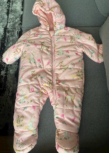 Kız Bebek Peluş Detaylı Desenli Pembe Tulumu - Görsel 2