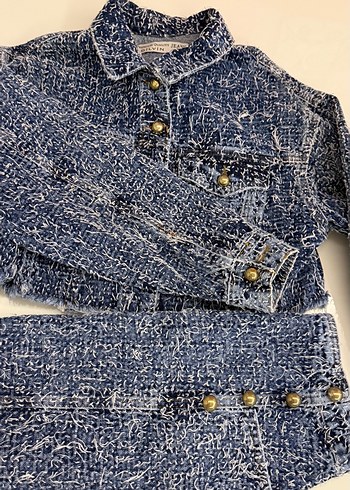 38 Beden Düğmeli Mavi Kadın Denim ikili takım