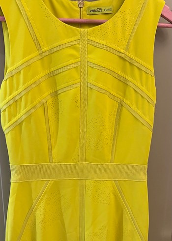 Sarı Versace Yakalı Midi Kadın Elbise