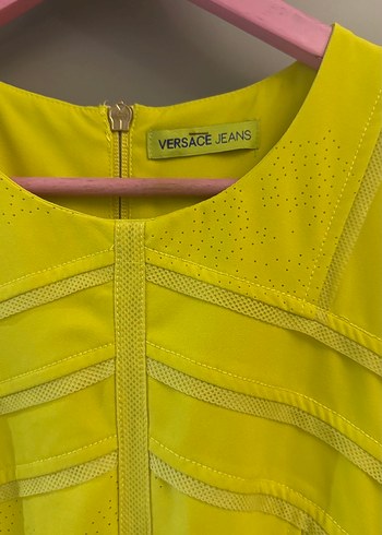 38 Beden Sarı Versace Yakalı Midi Kadın Elbise