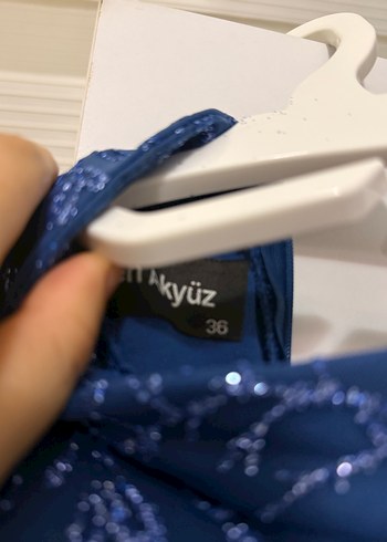 Mavi Parlak Uzun Kol Bohem Abiye Elbise - Görsel 7