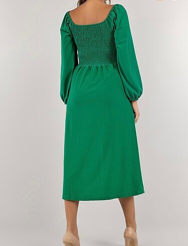 s Beden yeşil Renk Yırtmaçlı elbise
