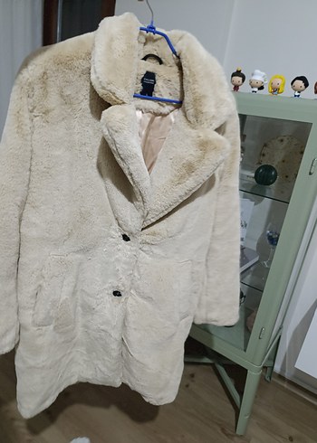 Kadın Bej Midi Tüylü Kaban - Görsel 4