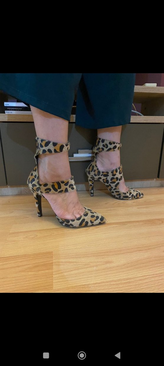 Kahverengi Leopar Desenli Süet Topuklu Ayakkabı - Görsel 3