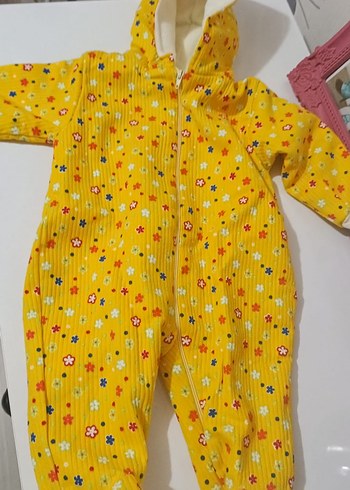 Sarı Çiçekli Fermuarlı Bebek Kız Tulumu - Görsel 2
