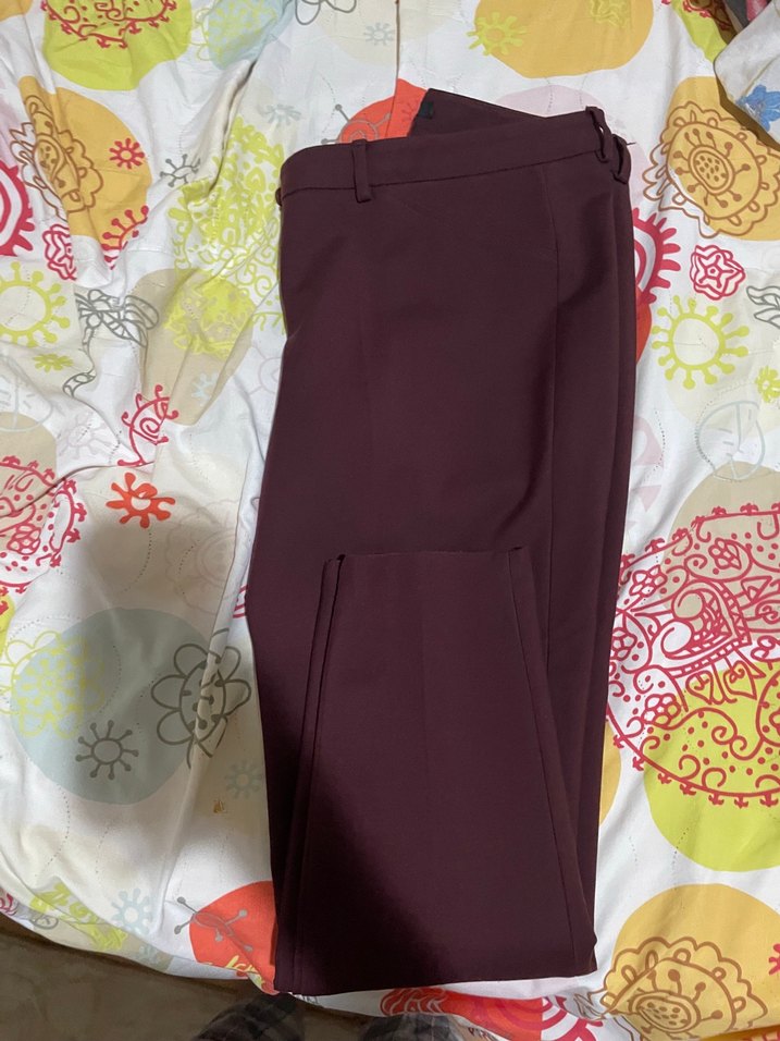 Bordo Düğmeli Kadın Kumaş Pantolon - Görsel 2