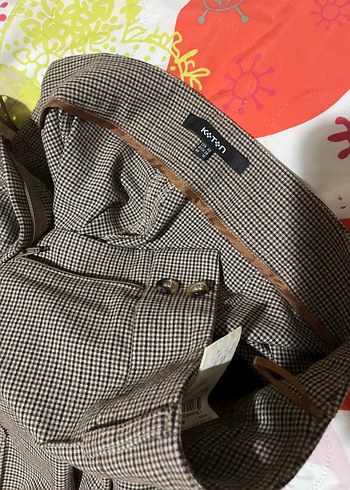 Düğmeli Kahverengi Kareli Kadın Kumaş Pantolon çeket takım - Görsel 2