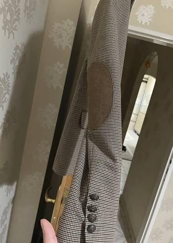 Düğmeli Kahverengi Kareli Kadın Kumaş Pantolon çeket takım - Görsel 3