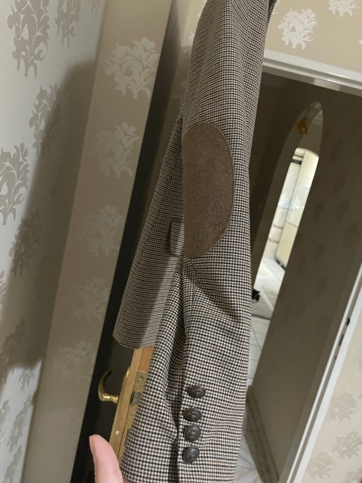 Düğmeli Kahverengi Kareli Kadın Kumaş Pantolon çeket takım - Görsel 3