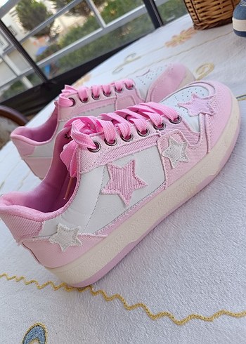 36 Yıldız Pembe Bağcıklı Kadın Spor Ayakkabı - Görsel 6