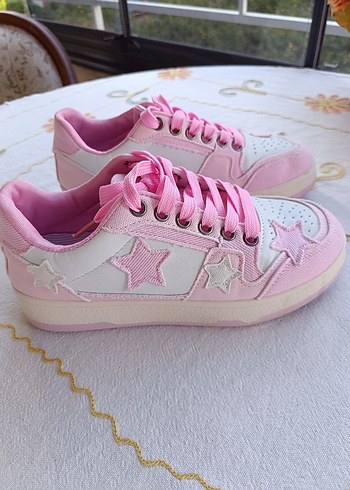 36 Yıldız Pembe Bağcıklı Kadın Spor Ayakkabı - Görsel 7