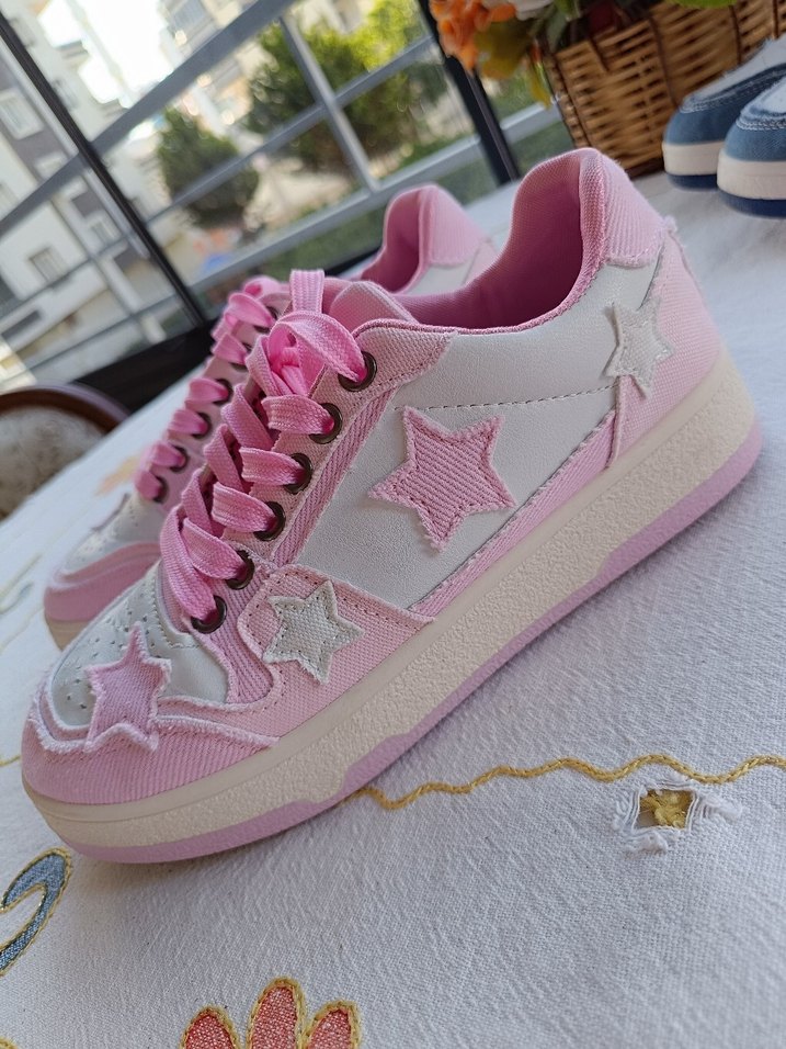 36 Yıldız Pembe Bağcıklı Kadın Spor Ayakkabı - Görsel 3