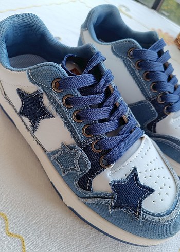 36 Sheinden Yildiz Bağcıklı Denim Kadın Spor Ayakkabı - Görsel 7