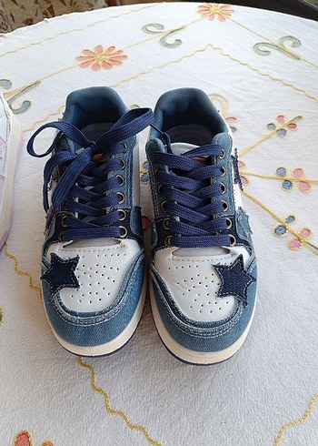 36 Sheinden Yildiz Bağcıklı Denim Kadın Spor Ayakkabı - Görsel 8