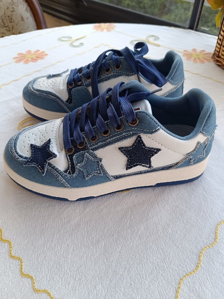 36 Sheinden Yildiz Bağcıklı Denim Kadın Spor Ayakkabı - Görsel 2