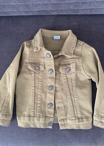 18-24 Ay Beden Kız erkek farketmez, Çocuk Kasker yeşili Düğmeli Denim Ceket.