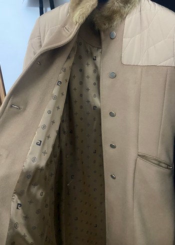 Pierre Cardin Kürk Detaylı Bej Süet Midi Kadın Kaban